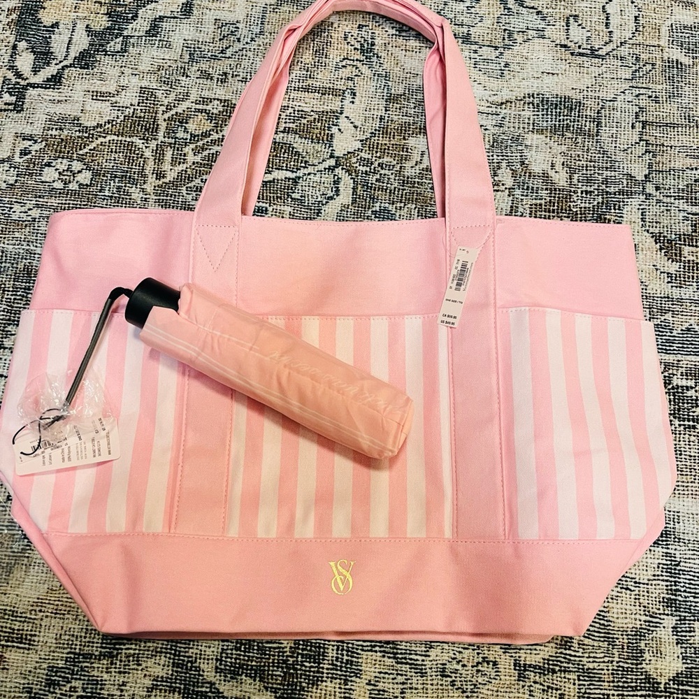 New Victoria secret Pink Tote Bag with new pink Umbrella.